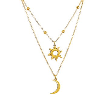Colar Duplo Eclipse Celestial Sol & Lua