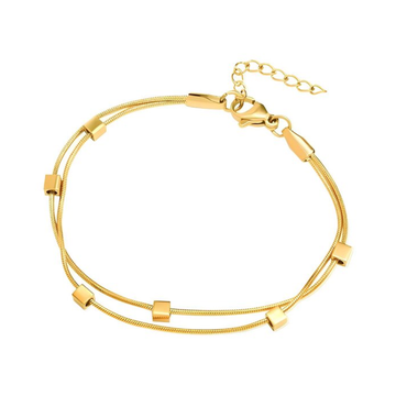 Pulseira Dupla Lúmina Blocos Banhado a Ouro 18K