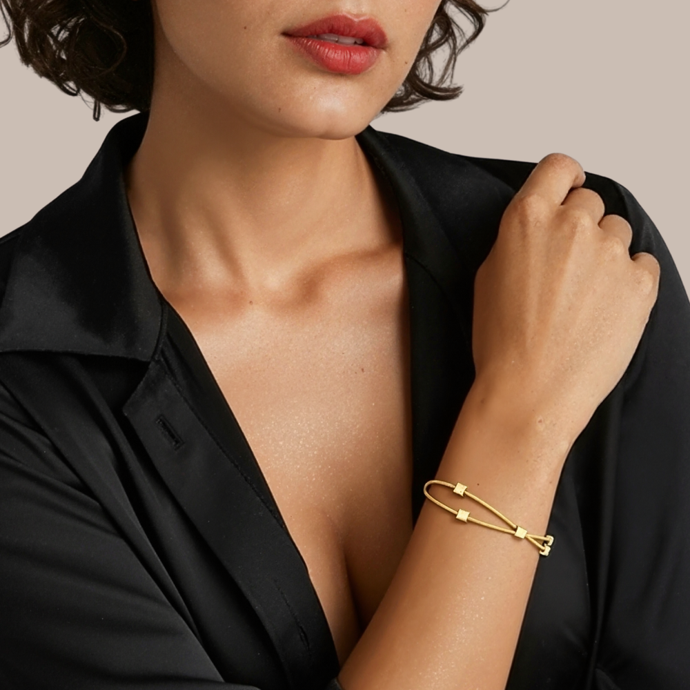 Pulseira Dupla Lúmina Blocos Banhado a Ouro 18K