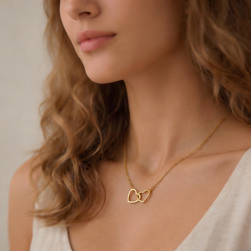 Colar Coração Duplo Áurea Clavícula