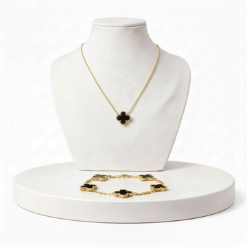 Conjunto Trevo Áurea em Aço Nobre Banhado a Ouro 18K